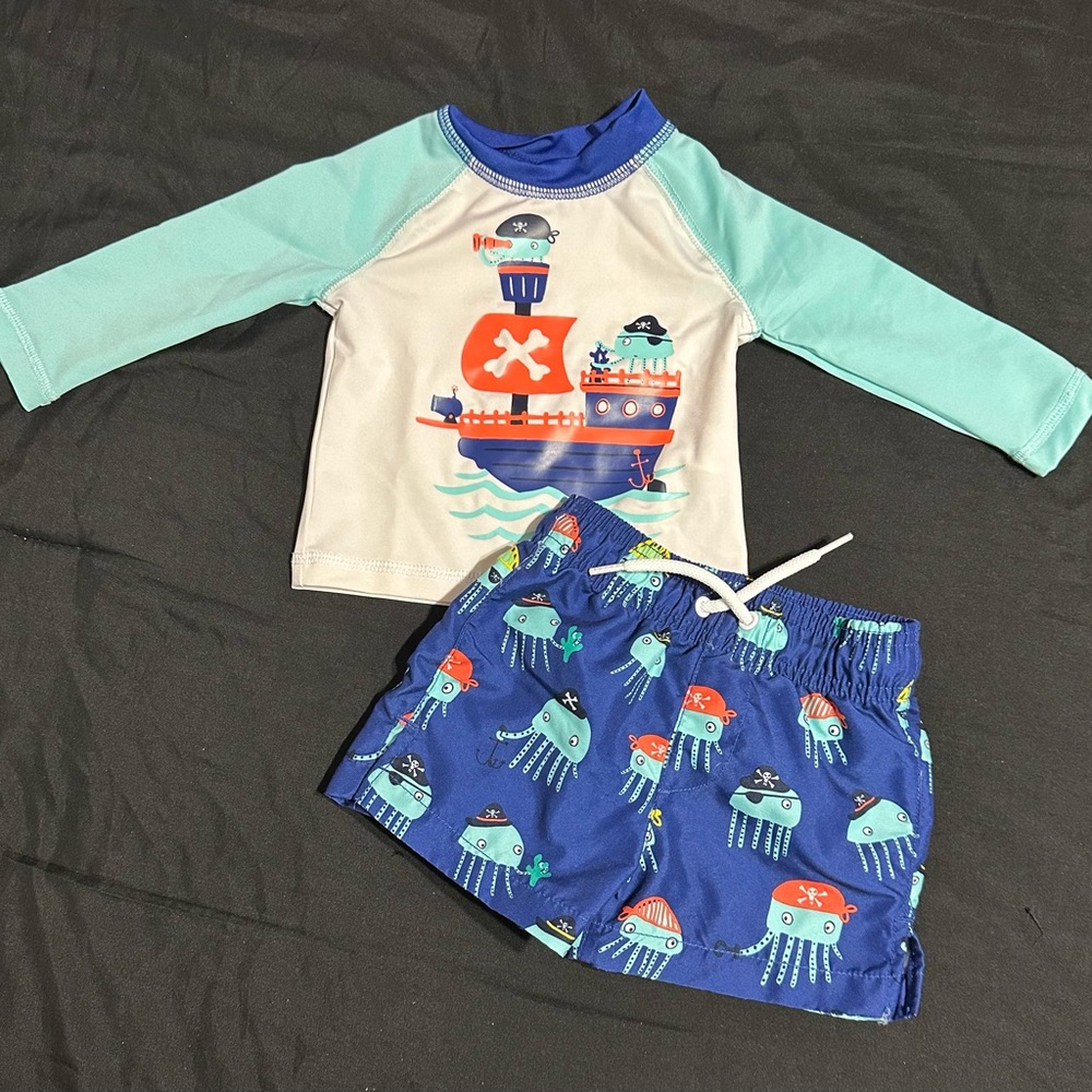 Place Kids Swim Rashguard Set - Blue and White